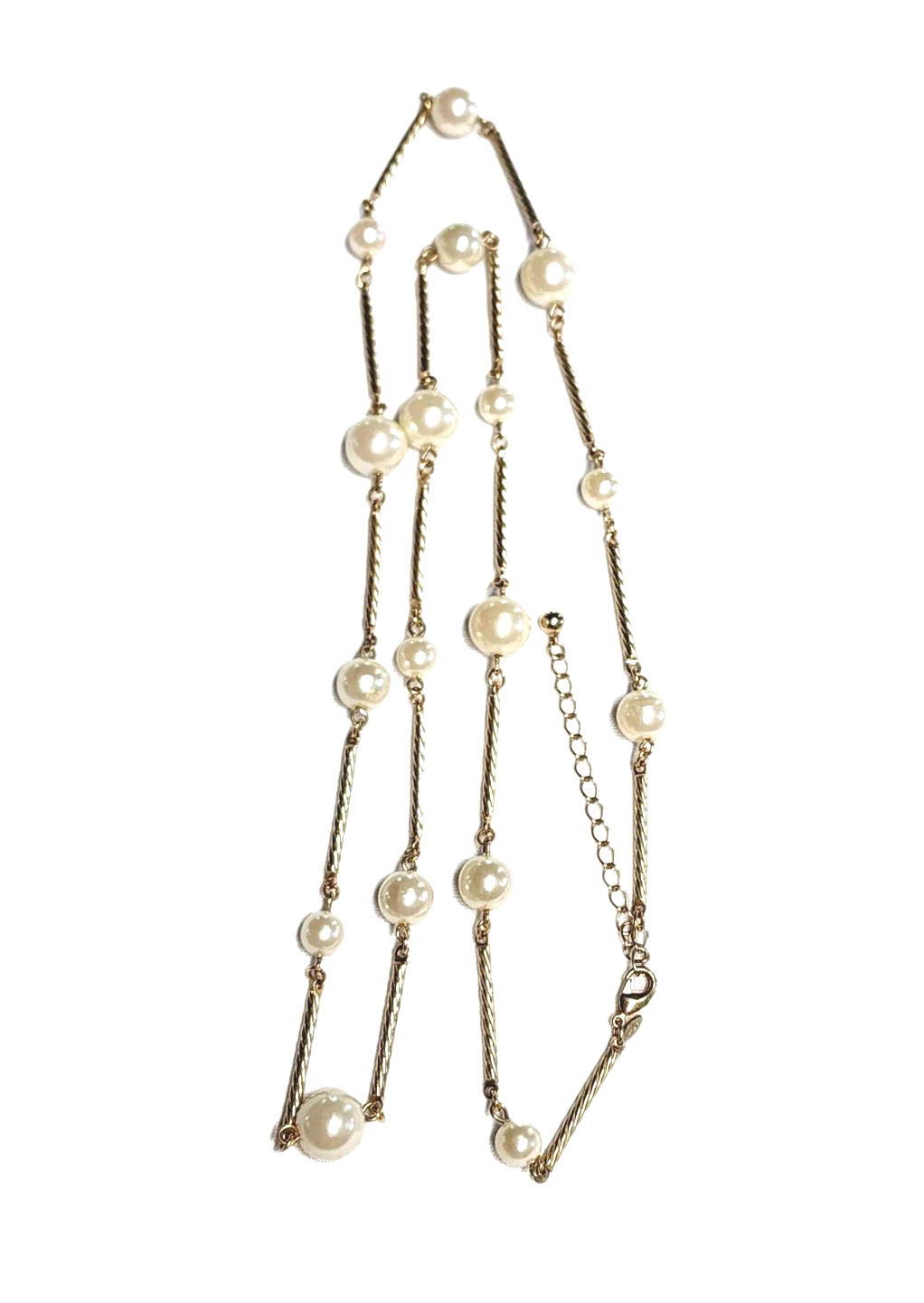 VTG AVON SH Gold Tone Twisted Bar Link & Cream White Faux Pearl Station Necklace