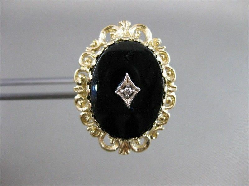 ANTIQUE VICTORIAN OLD MINE DIAMOND ONYX 14K Y GOLD FILIGREE COCKTAIL RING #20714