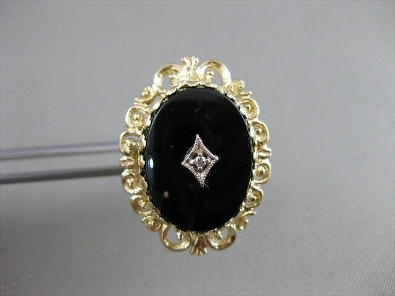 ANTIQUE VICTORIAN OLD MINE DIAMOND ONYX 14K Y GOLD FILIGREE COCKTAIL RING #20714