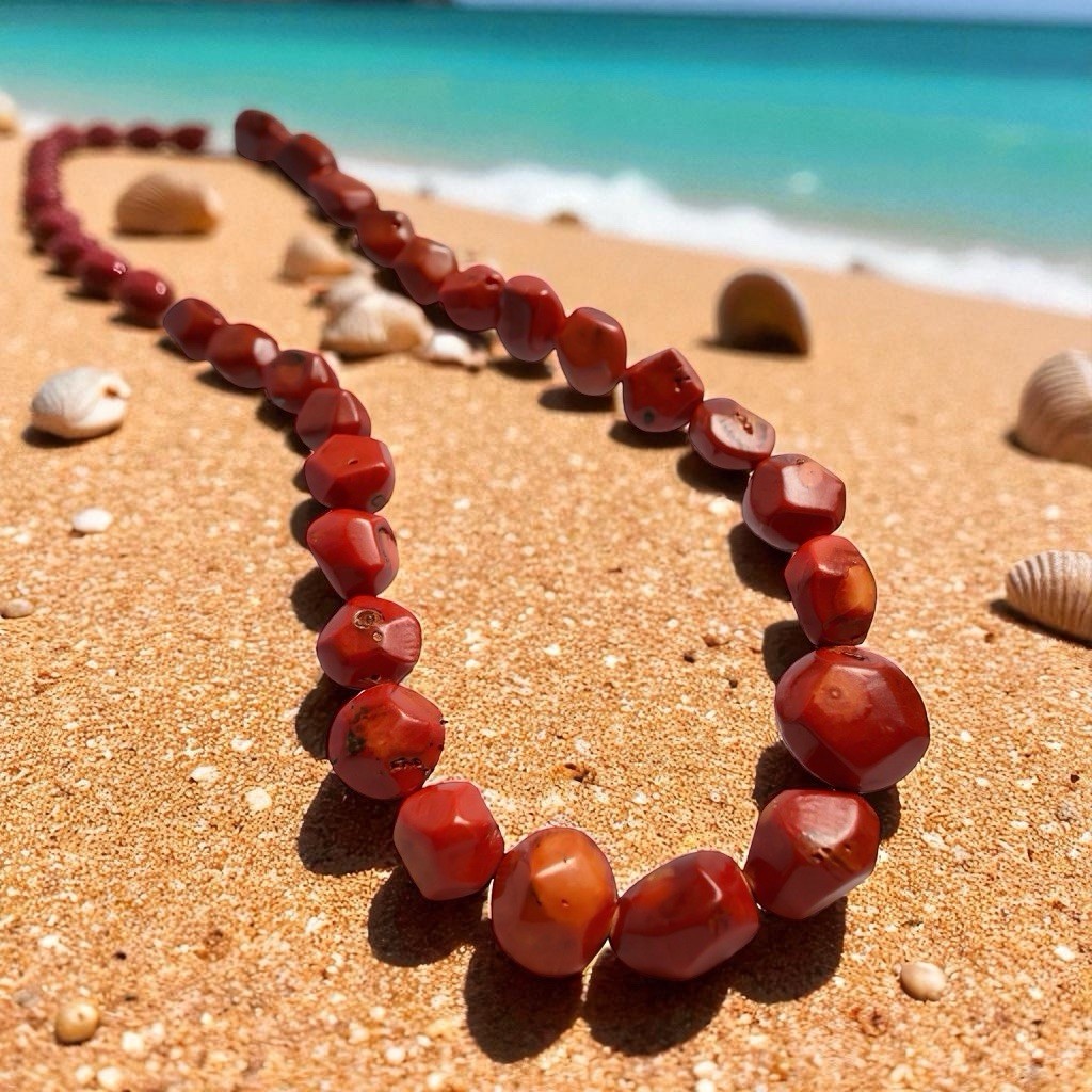 Genuine Bamboo Coral Ladies Necklace With Silver Tone Clasp Length 16”