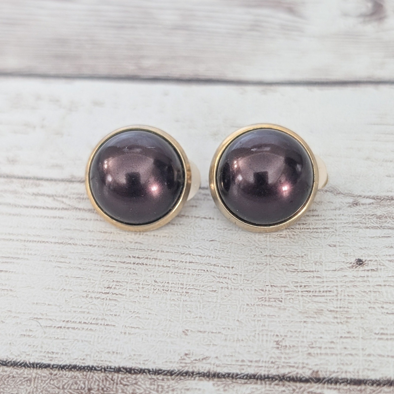 Vintage Clip On Earrings 5/8″ Domed Brown with Gold Tone Halo