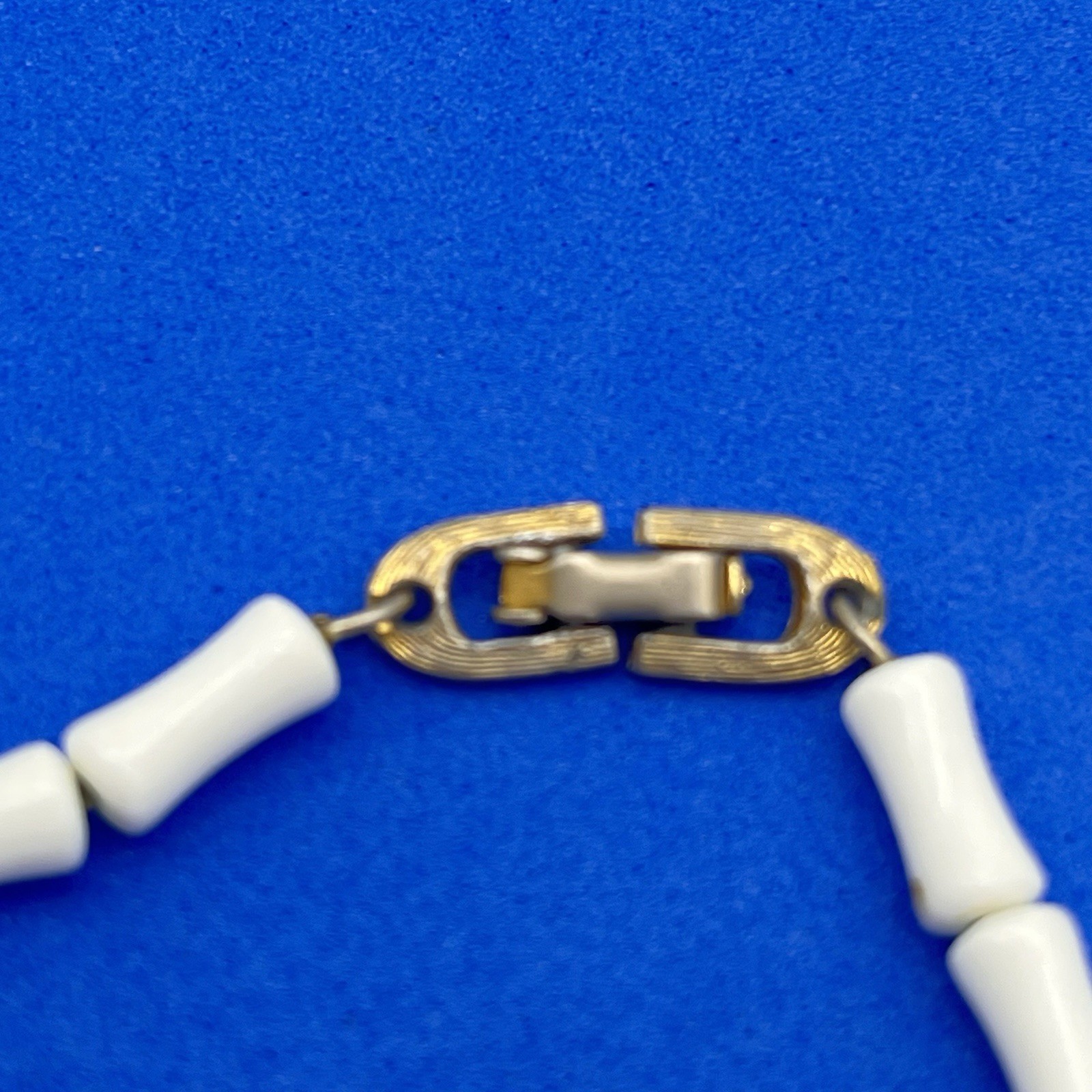 Vintage White Egyptian Revival Necklace Bamboo Beads 15″