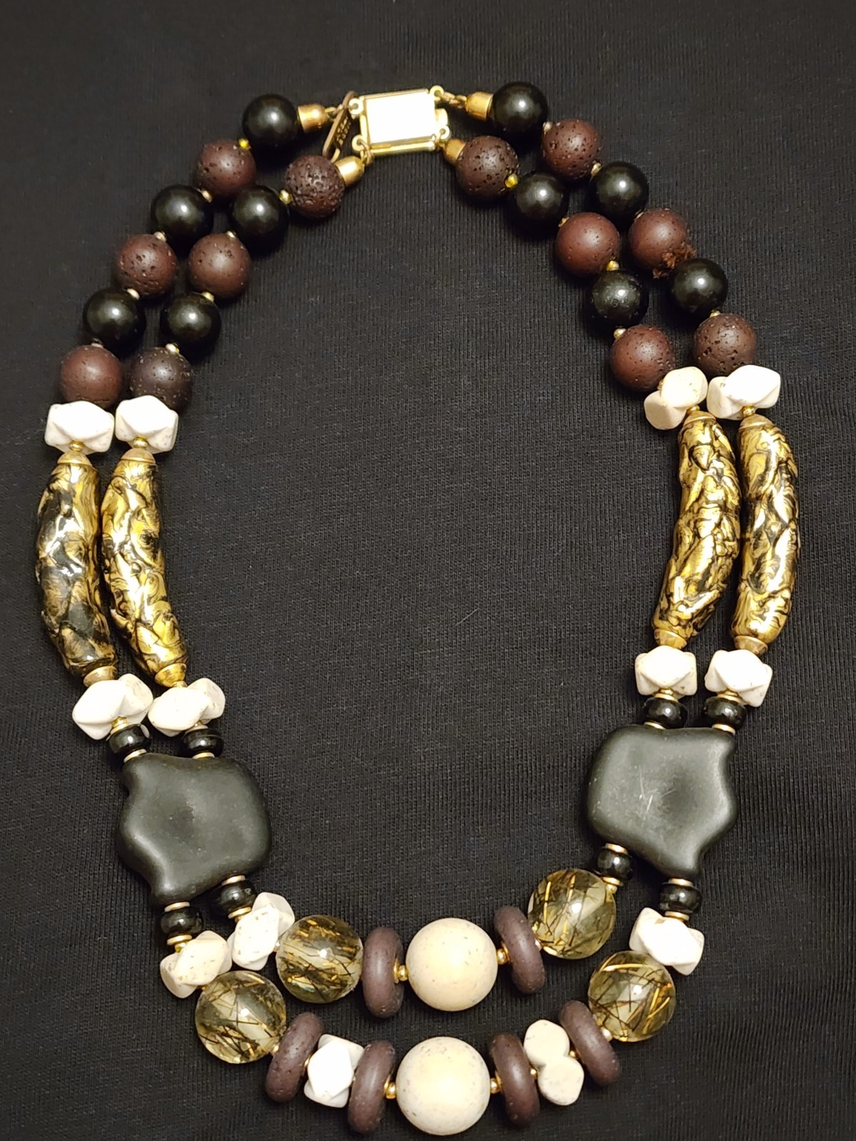 1980’s Vintage Ladies Necklace – Earthtones with gold and ivory accents