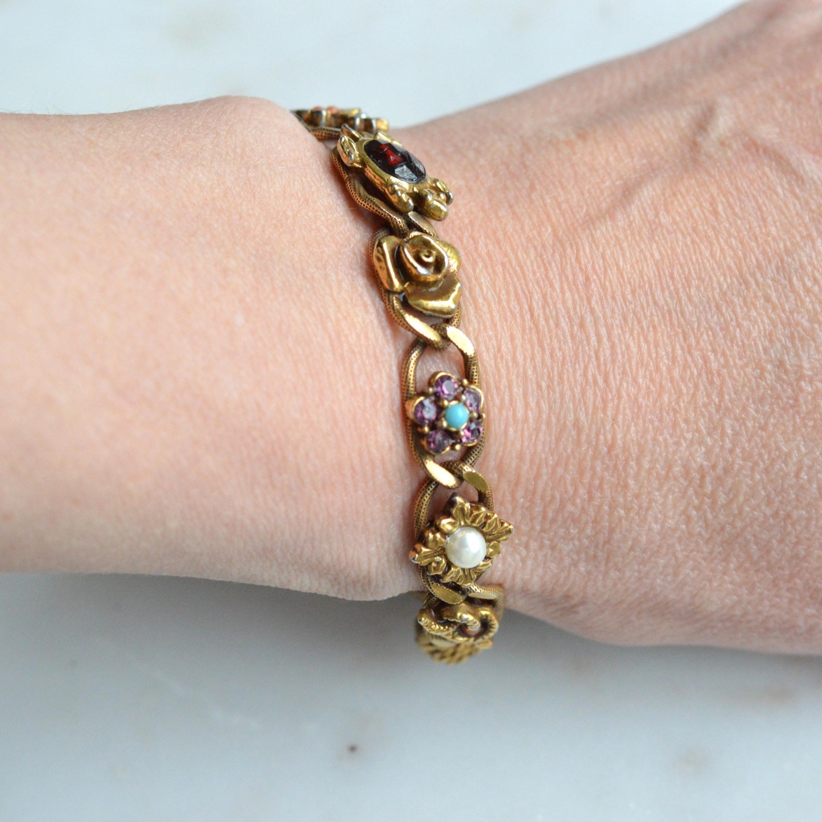 Vintage Signed Goldette N.Y. Victorian Revival Slide Bracelet