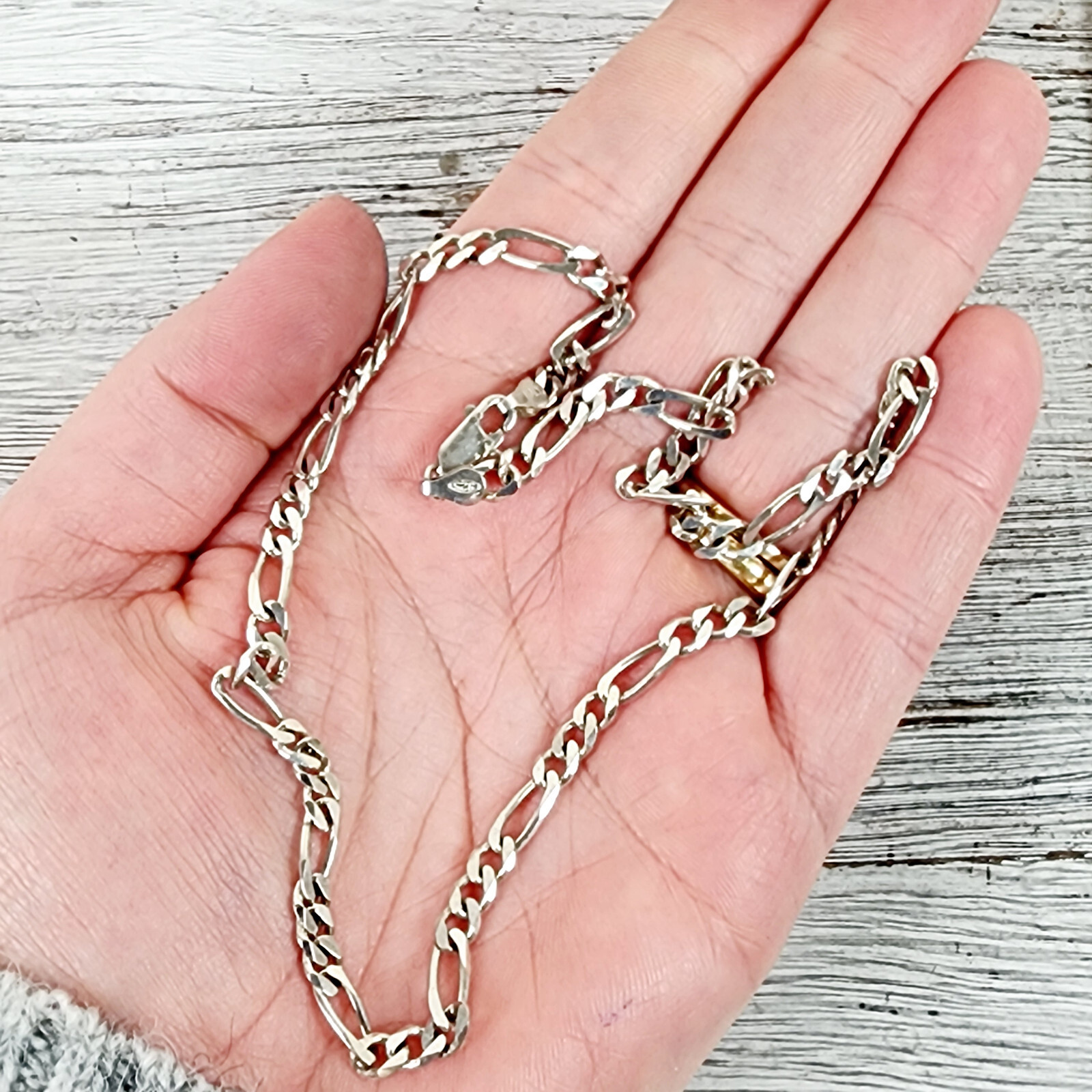 VINTAGE FIGARO LINK STERLING SILVER 925 CHAIN NECKLACE 16″ RETRO