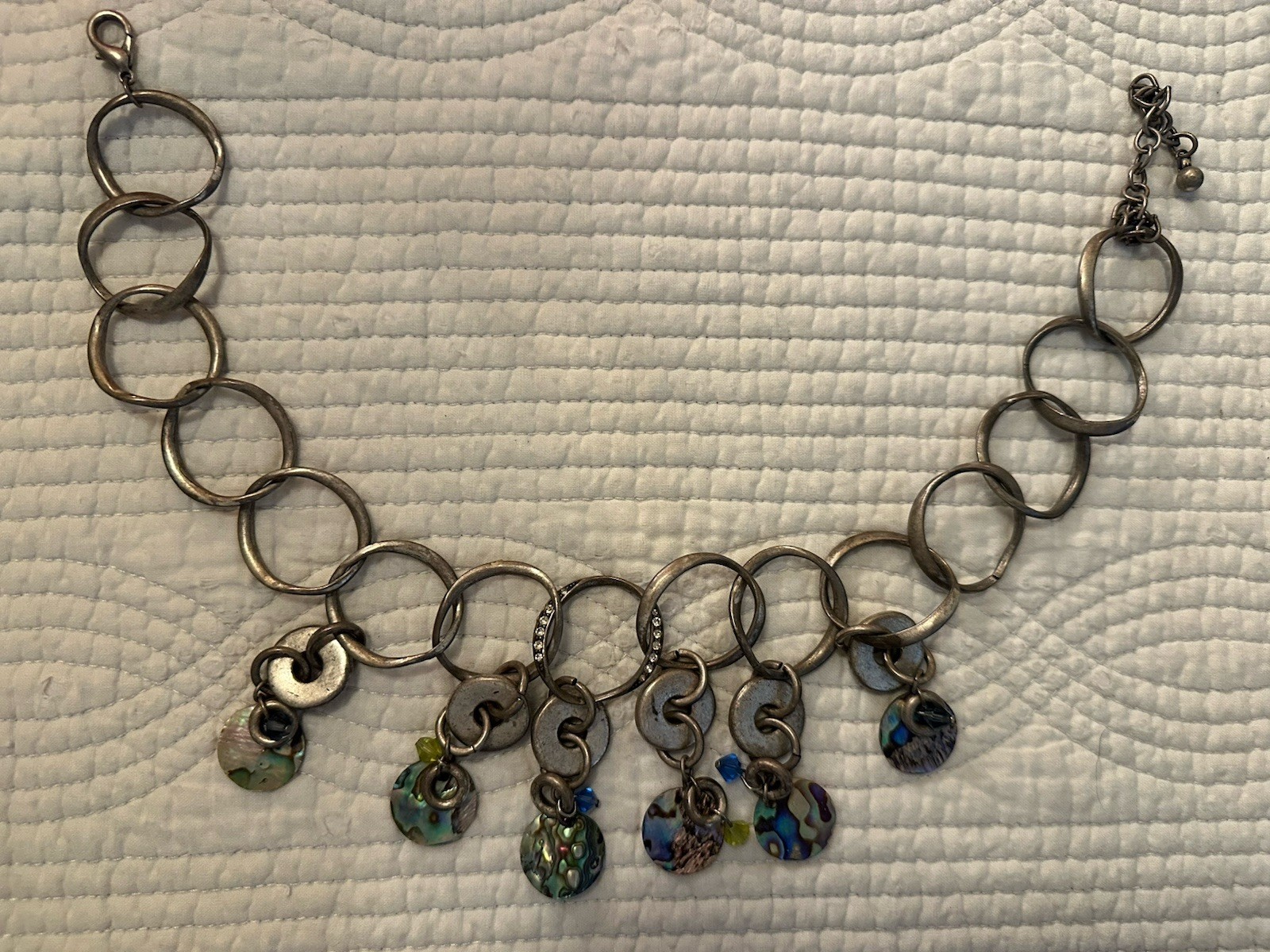 Vintage Chicos Metal And Abalone Shell Necklace