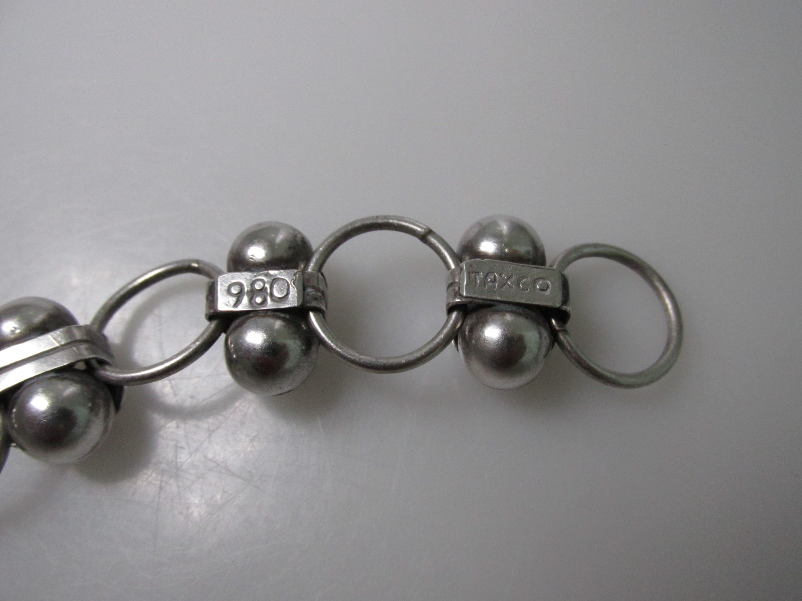 1940’s Design Mexico Taxco 980 Silver Pearl Link Bracelet Floral 32grams