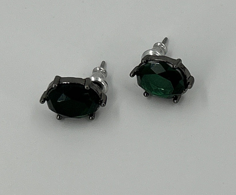 Emerald Green Necklace Earring Set Gun Metal Acrylic Modern Choker 17 Inch