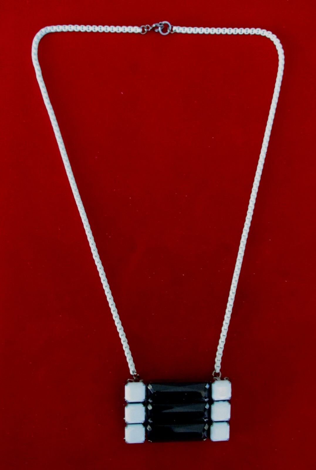 Vintage Black & White Art-Deco Pendant Necklace/Boho/Shabby Chic/