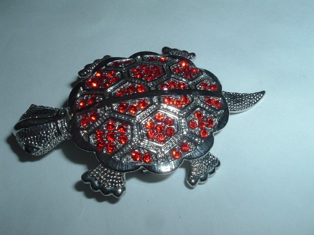 Vintage Red Rhinestone Turtle Pin Brooch and Pendant