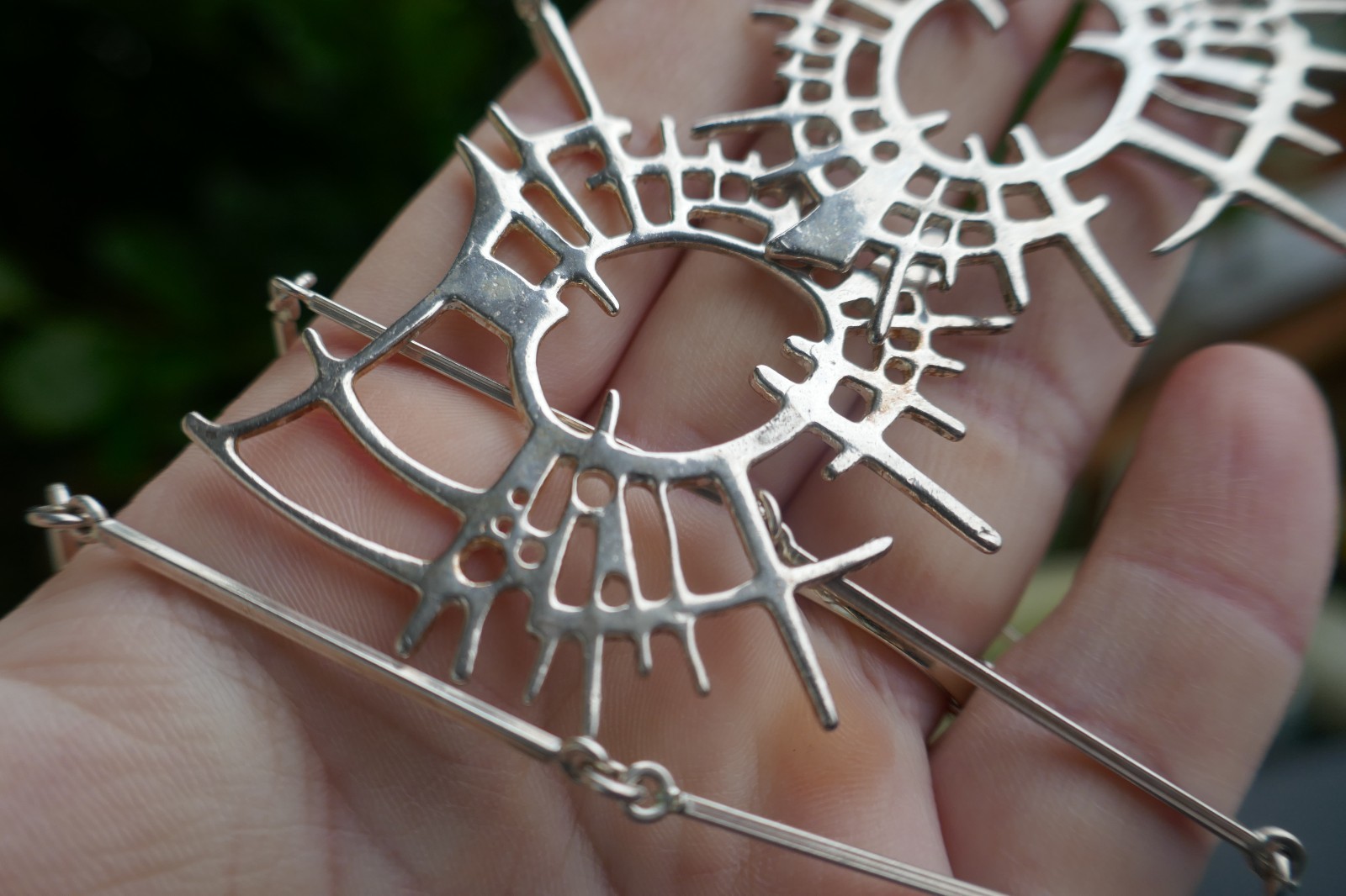 Modernist Designer Regine & Frank Juhls Sterling Brutalist Style Necklace 29.5″