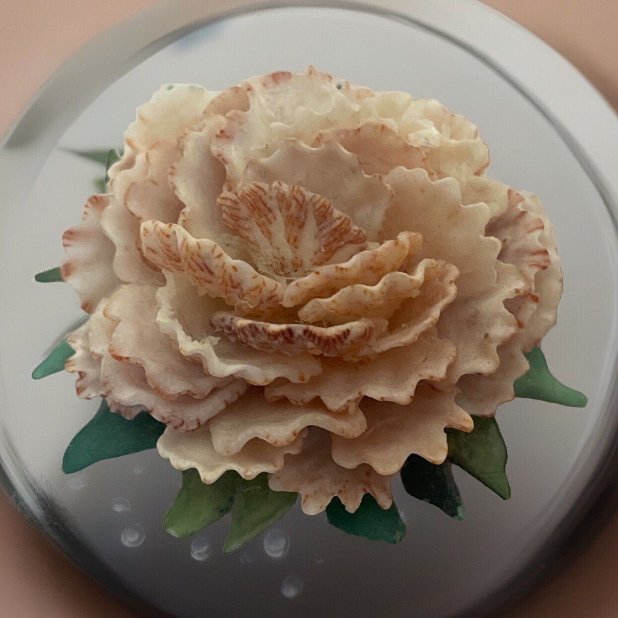 Vintage Peach And Green Celluloid Flower Brooch V27