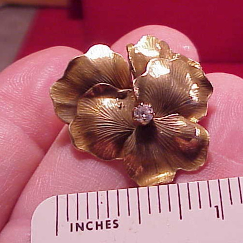 Vintage 1 1/4 in SET WITH A DIAMOND GILT PANSY POCKET WATCH PIN LAPEL BROOCH
