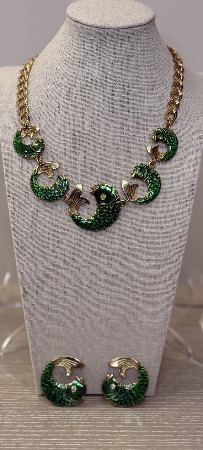 Vintage Gemcraft Koi Fish Necklace & Earring set. Very HTF, Exellent Condition