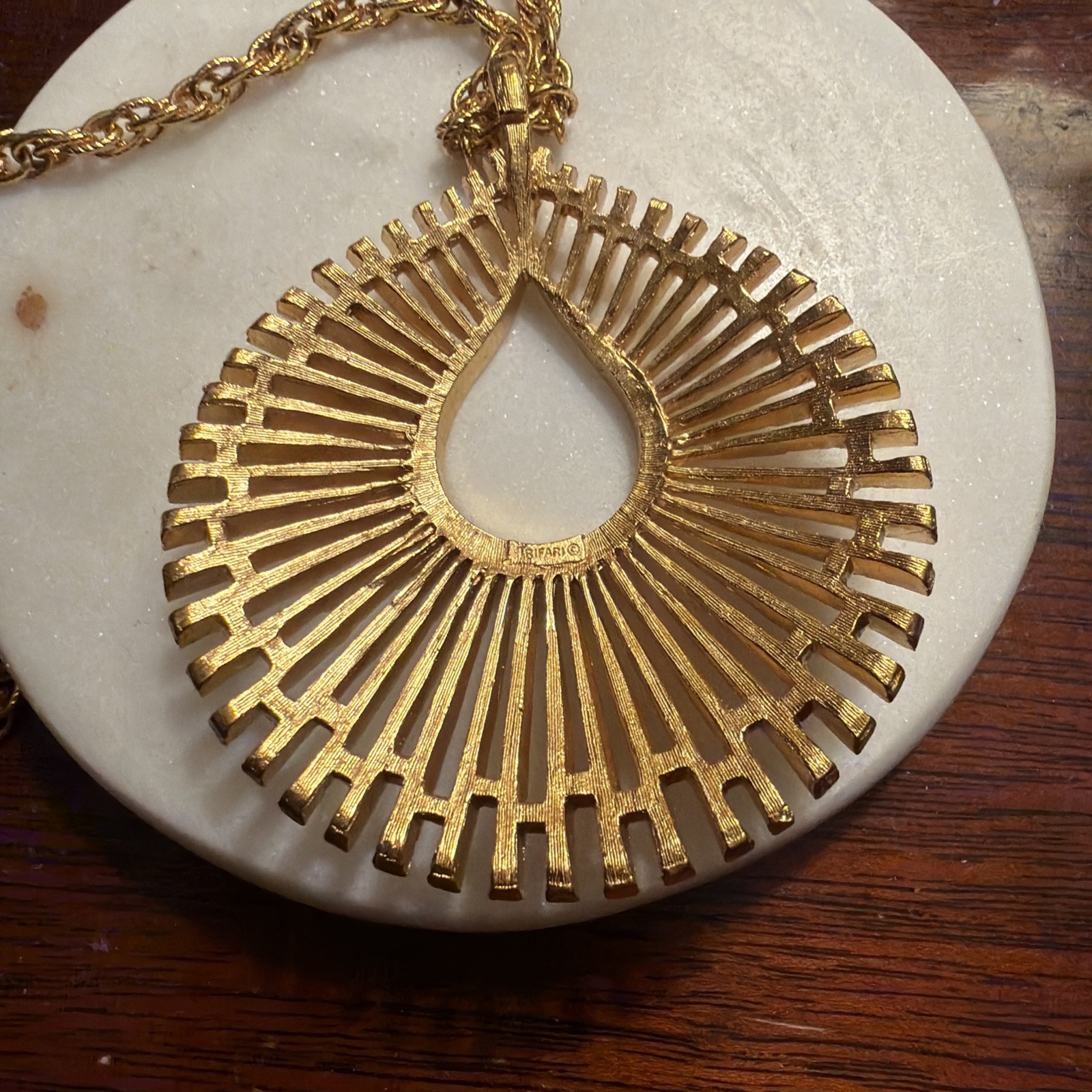 Vintage Trifari Gold Tone Sunburst Pendant Large includes chain