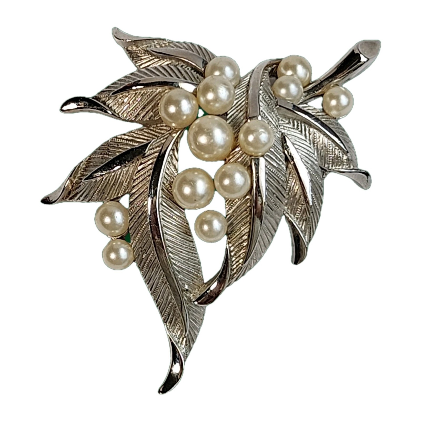 Vintage Crown Triffari Brooch Silver Tone Faux Pearl Cluster Brooch Pin