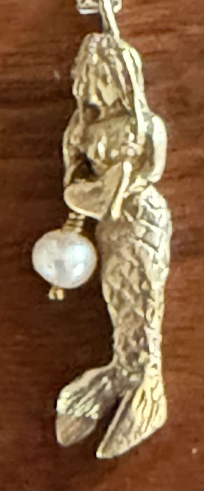 MERMAID with Pearl Gold Filled PENDANT on Gold Plate CHAIN Holding Heart