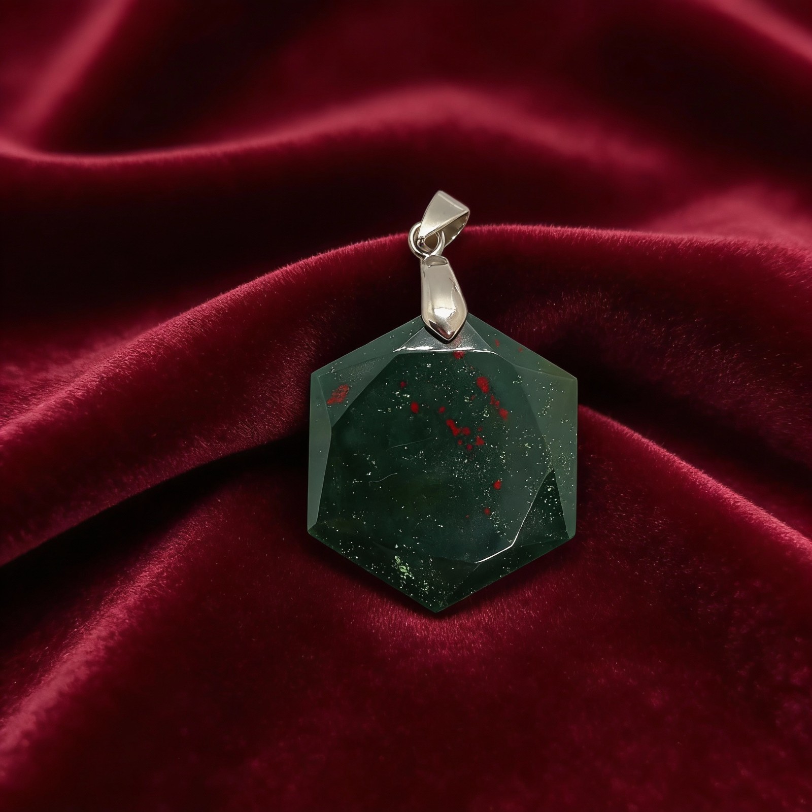 Bloodstone Hexagon Certified Pendant Necklace | Handmade Healing Crystal Jewelry