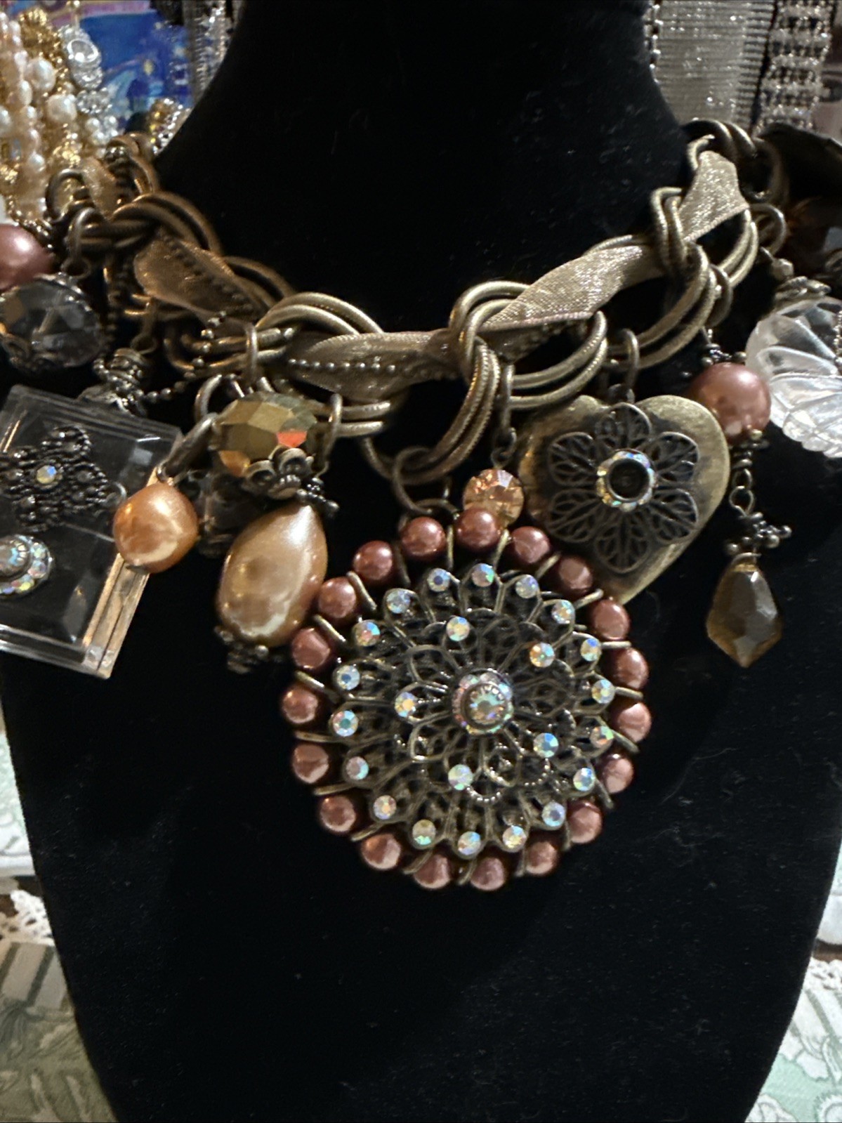 Victorian Style Artisan Made Antique Gold Tone 16″ +2” Charm Necklace