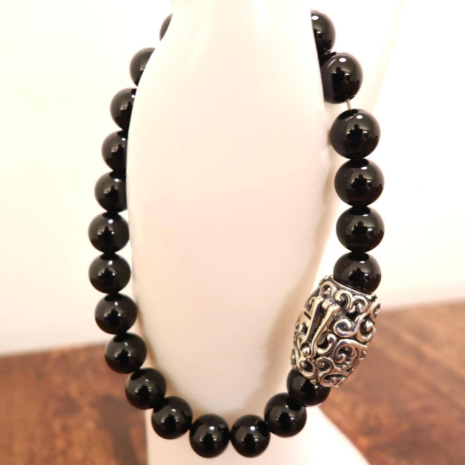 Carolyn Pollack bracelet Relios black onyx beads silver magnetic clasp 6.75in