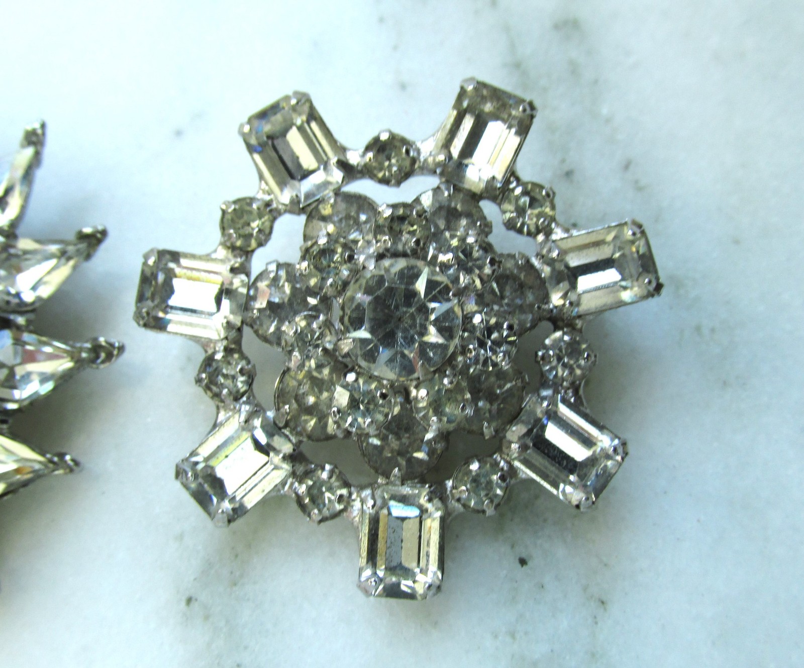 Vintage Clear Glass Rhinestone Silver Tone Brooches C3979