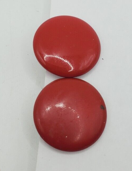 Vintage Red Metal Round Clip On Earrings