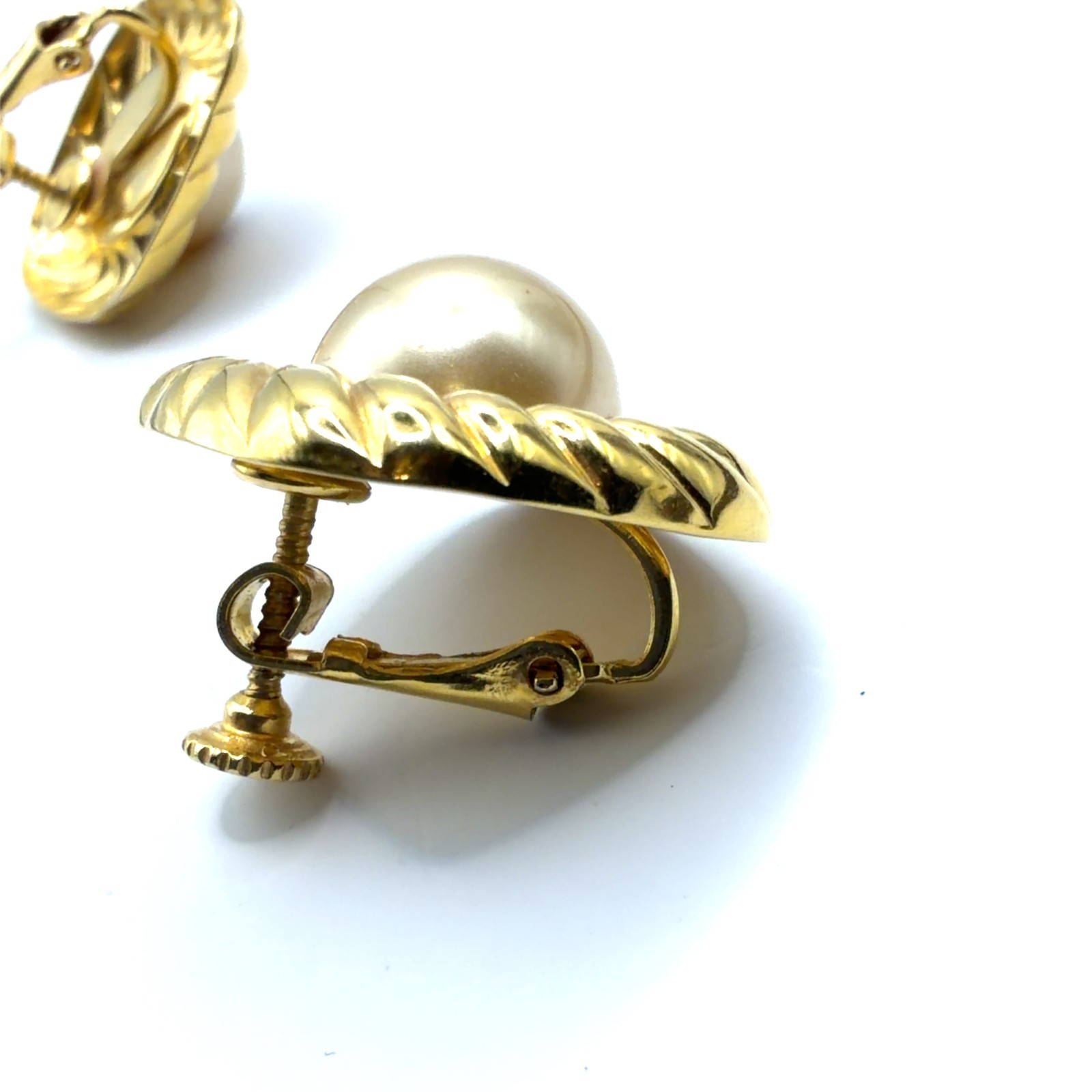 Vintage Napier Gold Plated Faux Pearl Adjustable Clip On Earrings