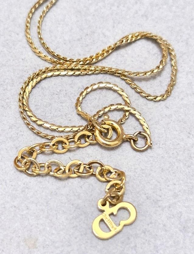 Christian Dior CD Logo Rhinestone Gold Necklace 45cm Vintage