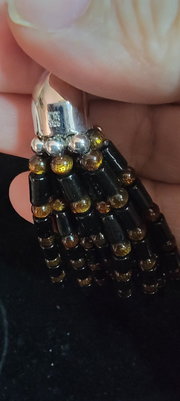 DTR Jay King Sterling Silver Black Coral & Golden Beads Multi Strand Pendant