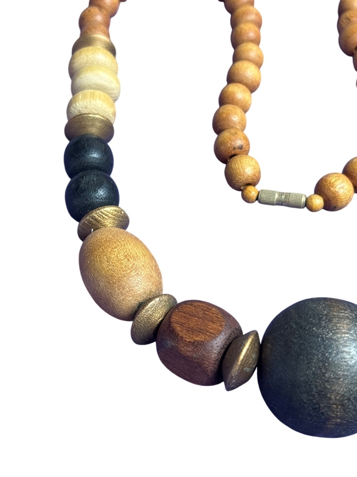 Vintage Boho Wooden Graduated Beaded Necklace Multicolor 22 inches Long