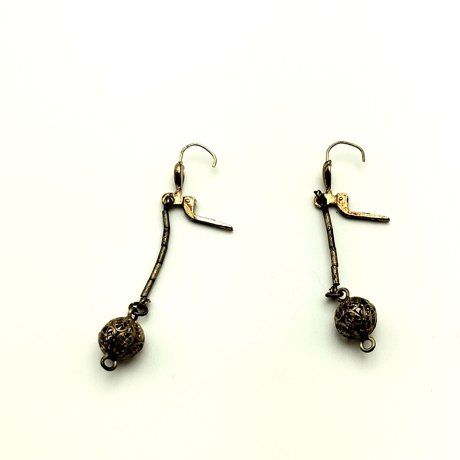 Vtg GES GESCH West Germany PIERCED Dangle Silver Tone Metal Earrings Art Deco