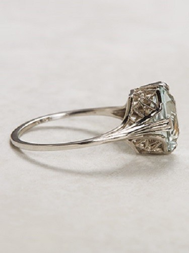 Edwardian Art Deco Asscher 2.2CT Aquamarine Engagement 14K White Gold FN Ring