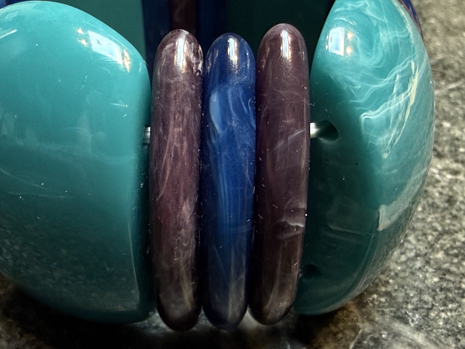 Vintage Blue and Purple Lucite Link Stretch Bracelet