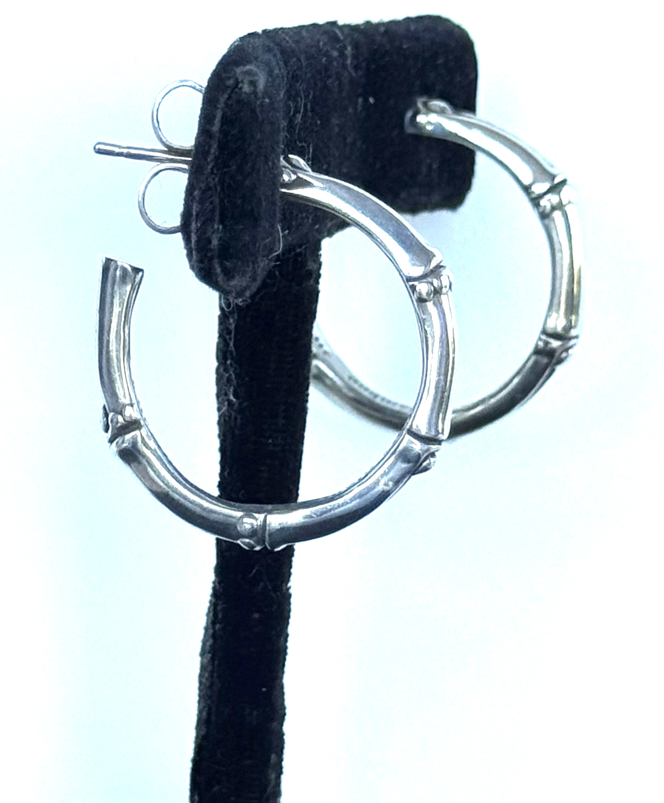 Vintage John Hardy Bamboo Hoop Earrings 925 Sterling Silver 1” JH