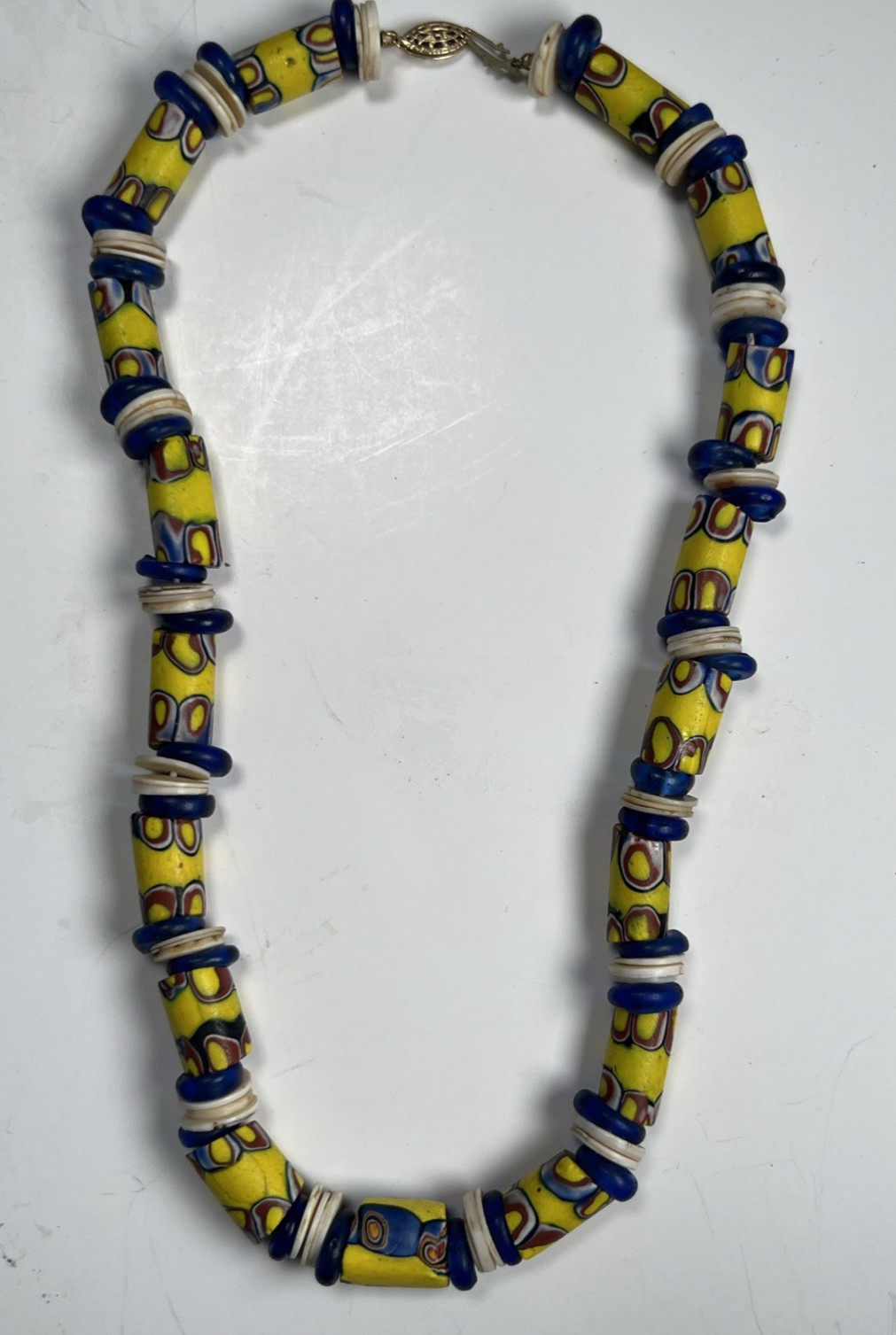 Matched Venetian Millefiori African Trade Bead Necklace 14kt GF Fish Hook Clasp
