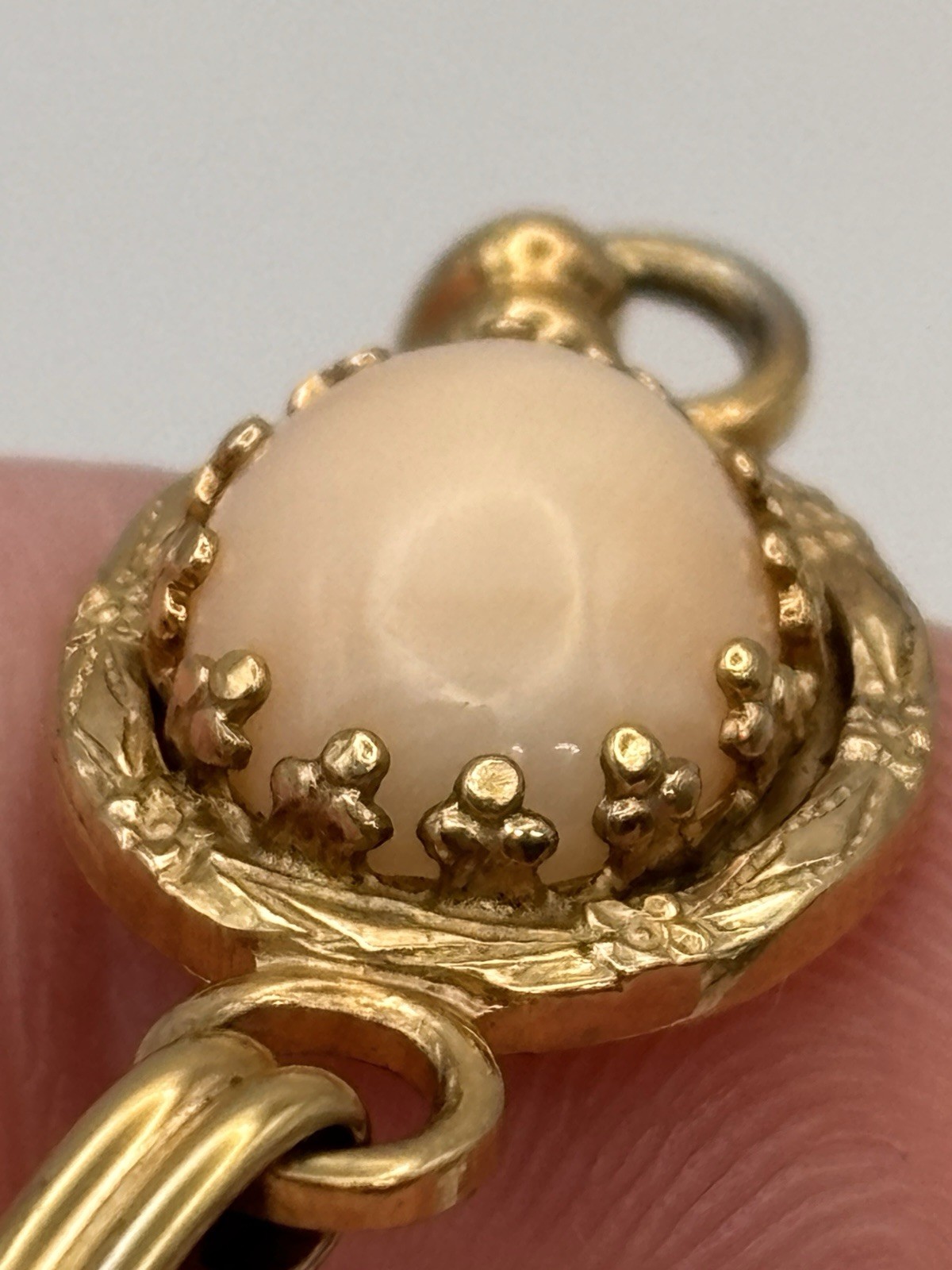 Gold Filled Angel Skin Coral Bracelet Pale Pink Cabochon Victorian Chain