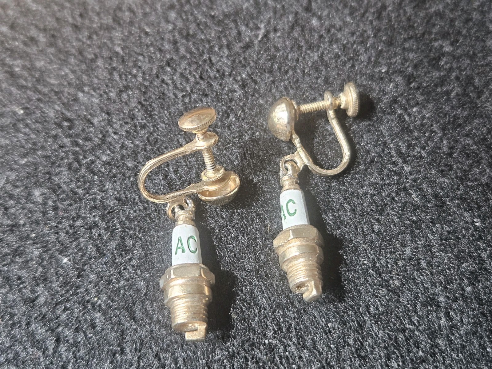 1″ Antique Vintage Chrome AC Spark Plug Earrings Screw Back
