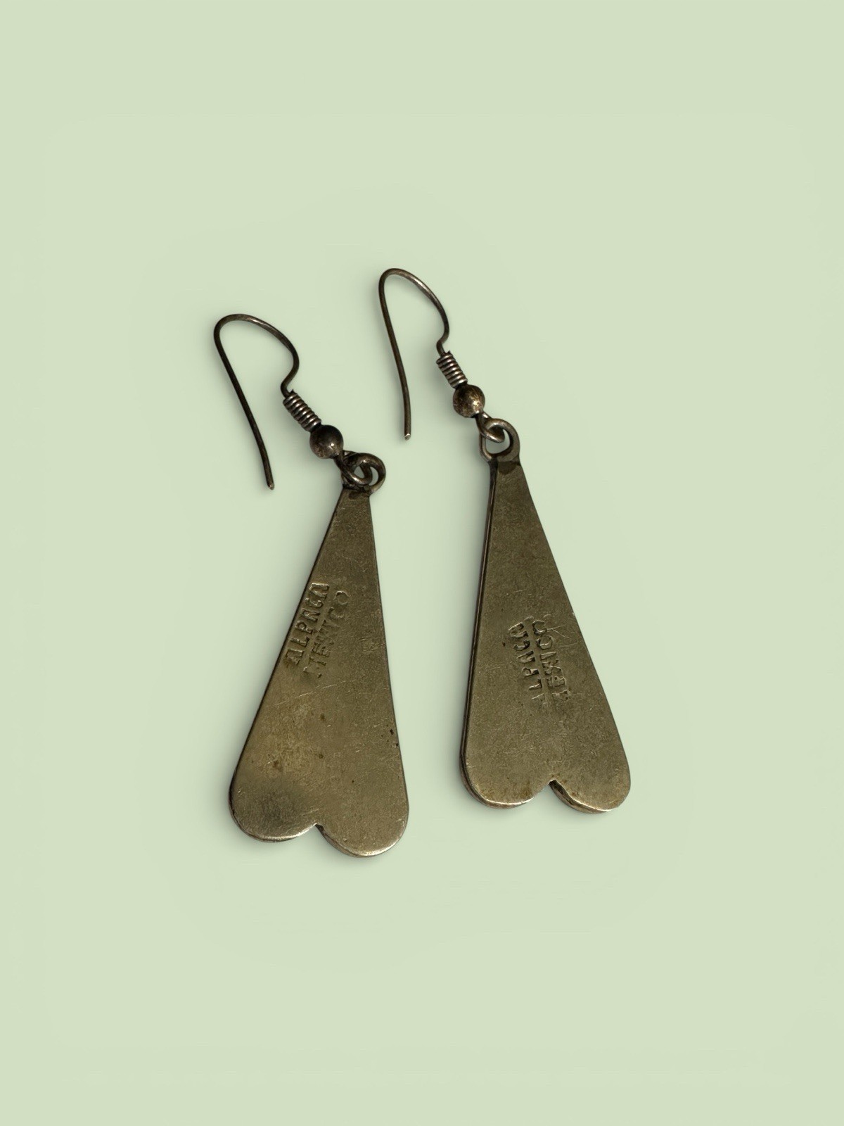 Vintage Alpaca Mexico Abalone Enamel Dangle Earrings Nickel Alloy