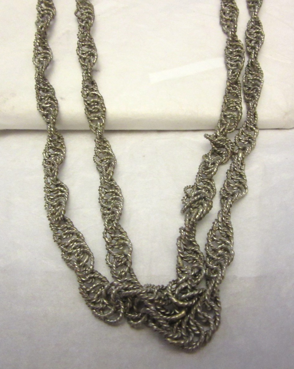 VTG Guatemalan Wedding Necklace Silver Tone Over Copper 72” Long (A