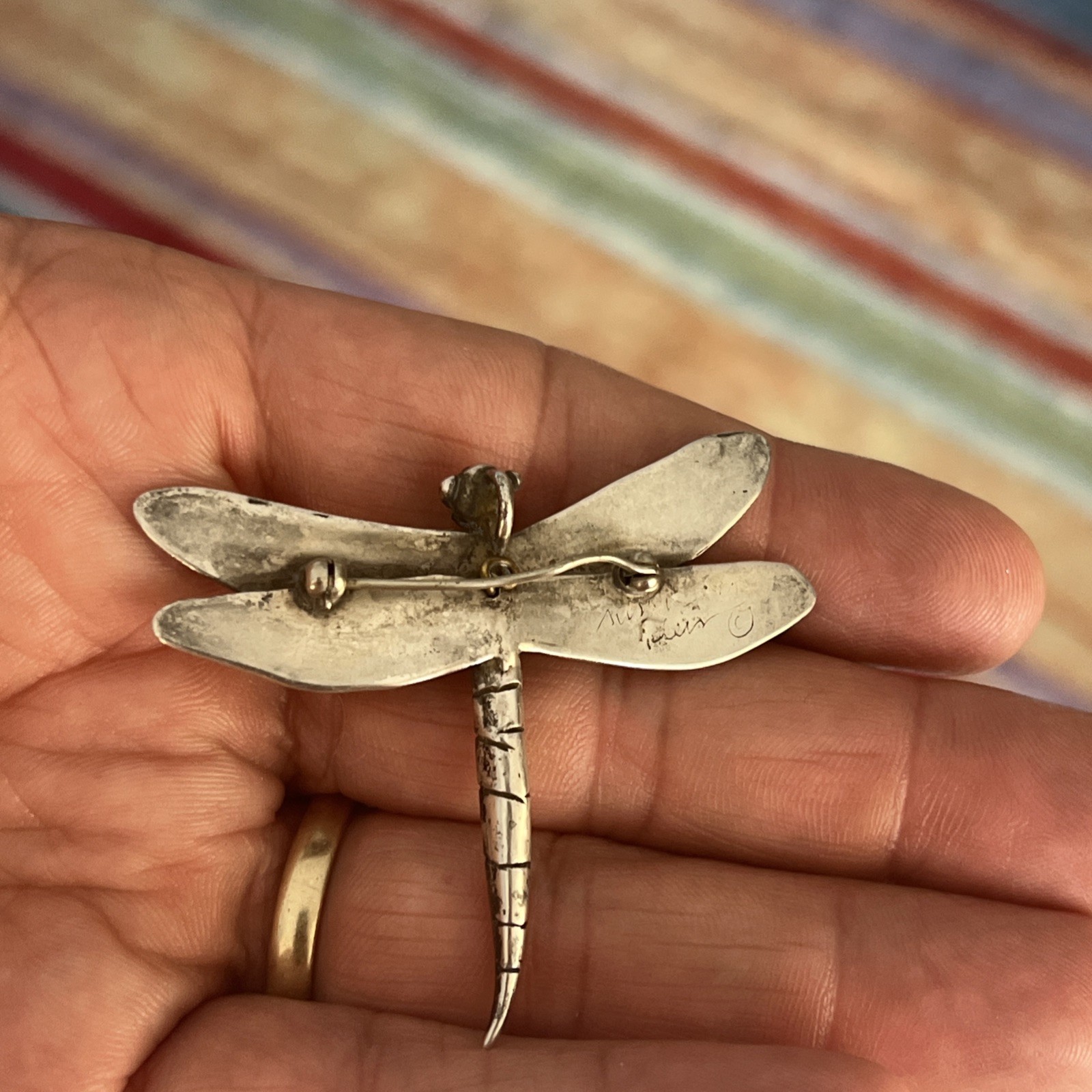 Modernist A. Klein Sterling Silver Dragonfly Brooch / Pin Art