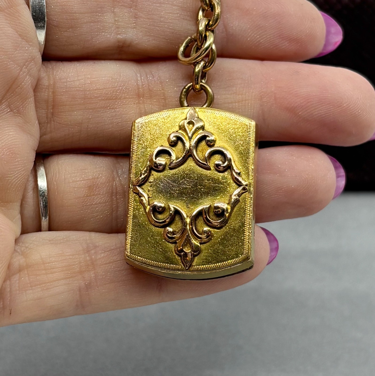 Antique Victorian Gold Filled Watch Chain Fob Locket Necklace Dog Clip