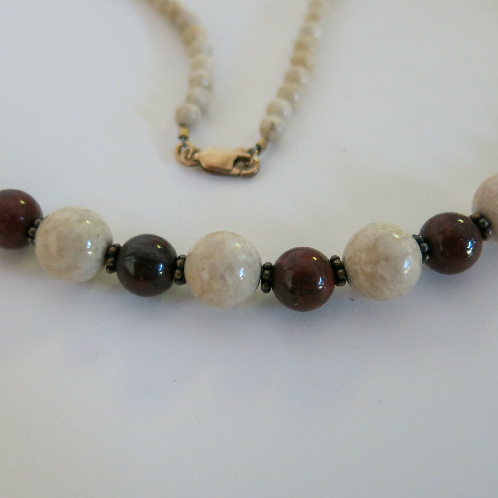 White & Brown Graduated Stone Beaded Heishi Necklace 17 inches [5917]