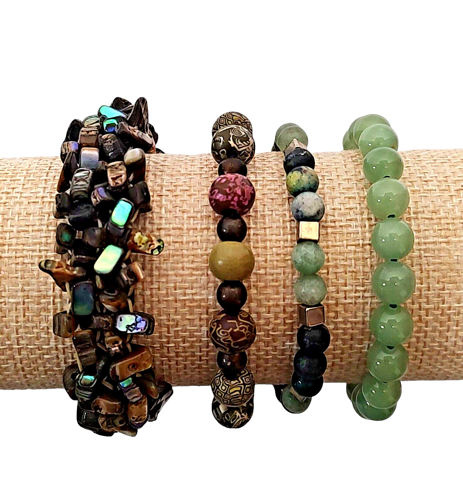 VTG 4pc Chunky Boho Earthy Natural Wood Abalone Shell Boho Statement Bracelets