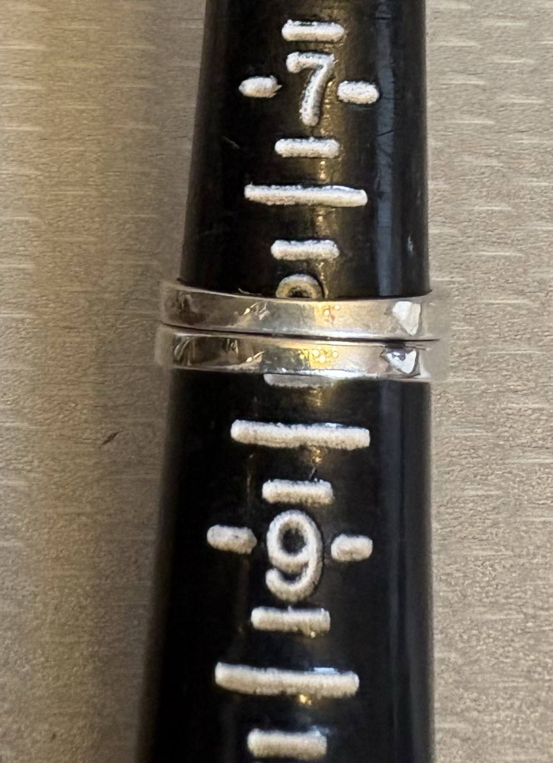 Pair Stackable Sterling Silver Band Rings Flat Top Marcasite Black Enamel size 8
