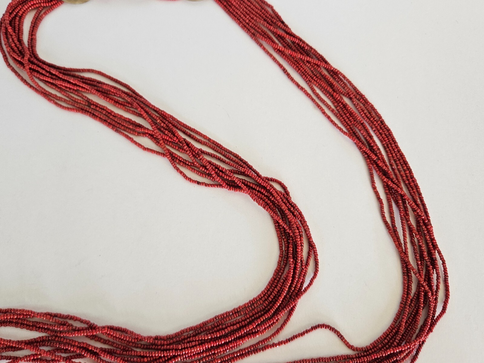 Vintage Seed Bead Multi Strand Wrap Around Necklace Red Shell