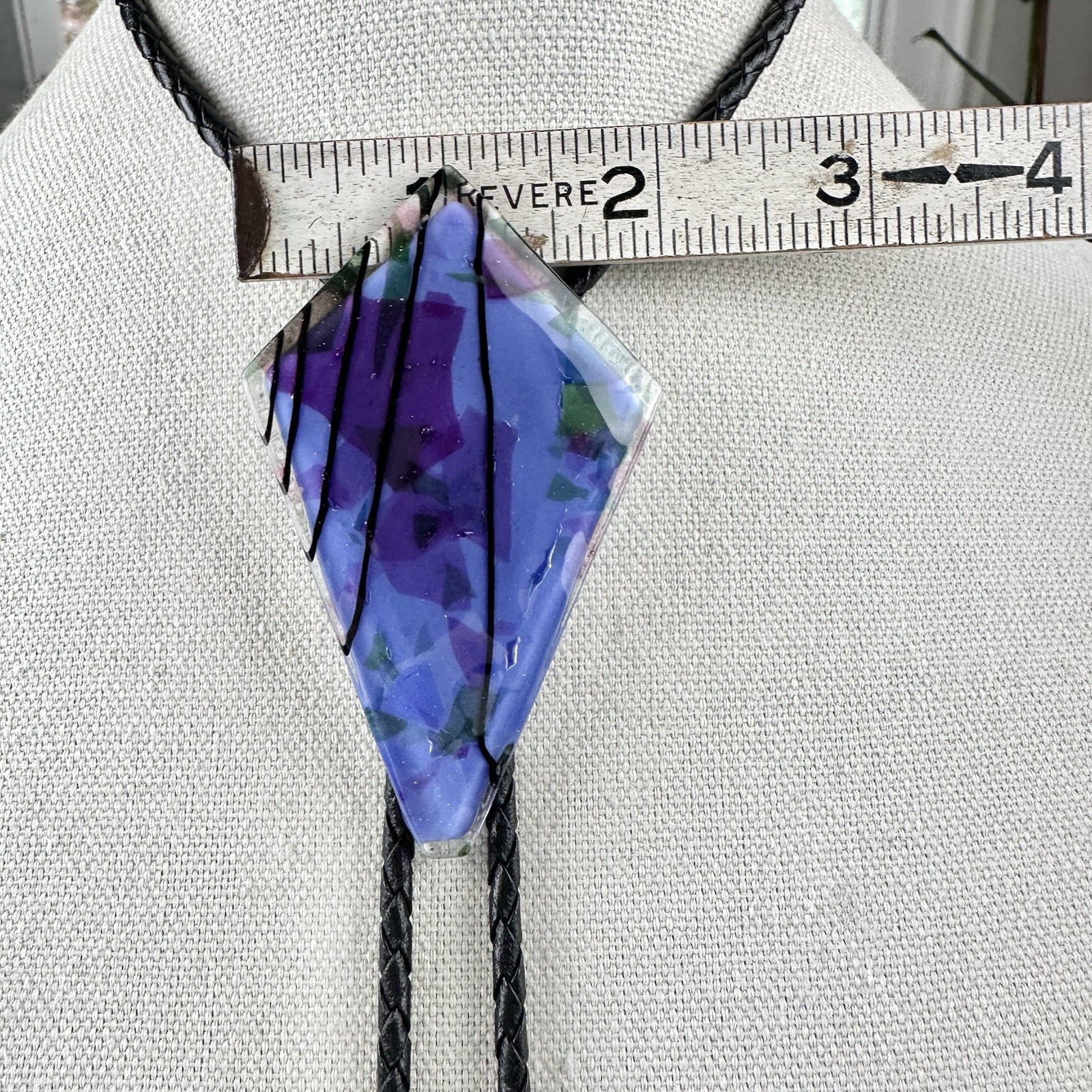 Stunning Large Vintage Fused Glass Western Bolo Tie