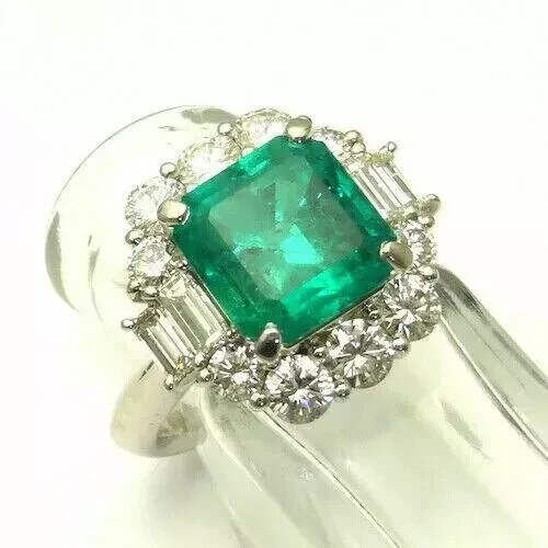 Art Deco 4Ct Asscher Lab Created Emerald Diamond 14K White Gold FN Wedding Ring