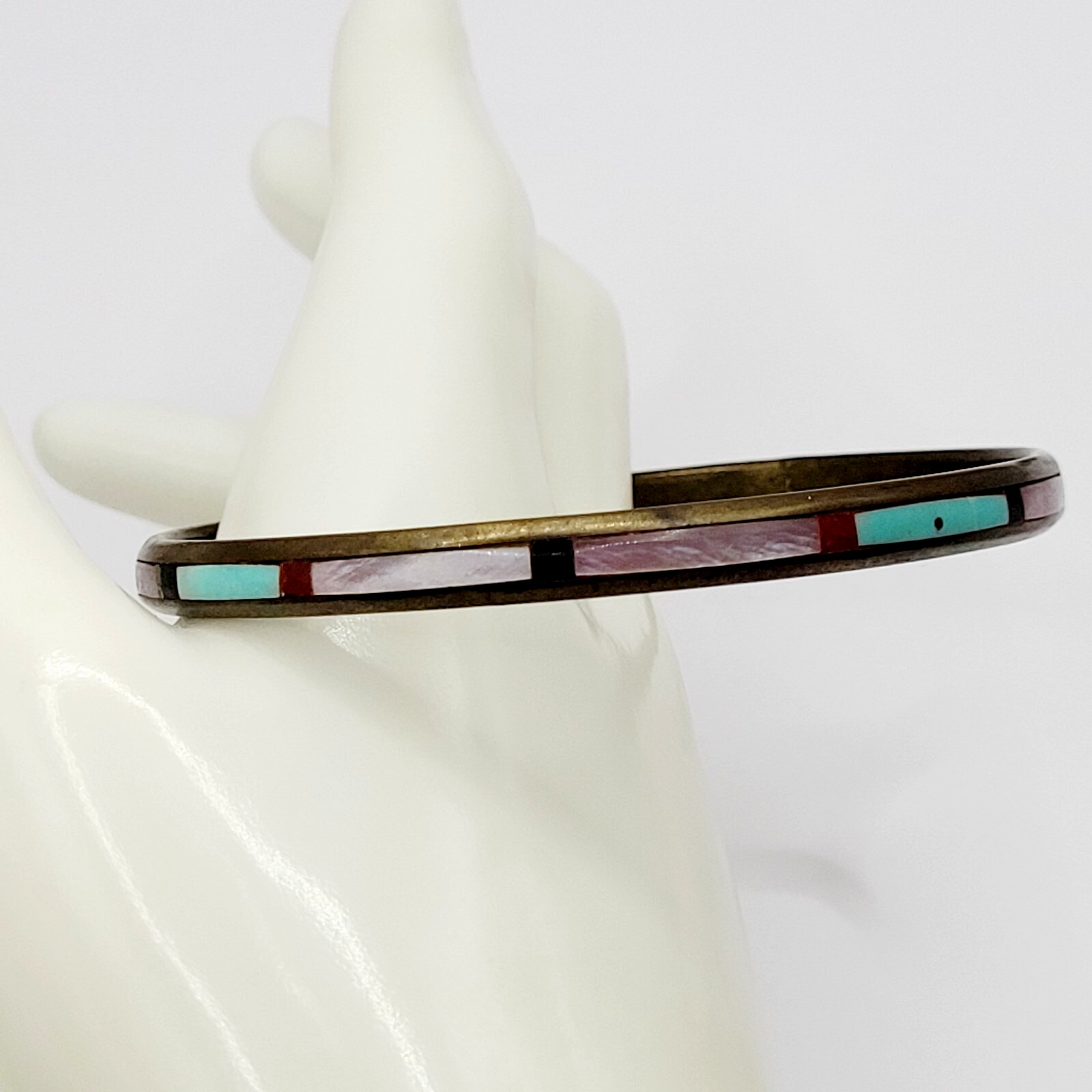 Handmade Southwestern Colorful Multi Stone Thin Inlay Vintage Bangle Bracelet