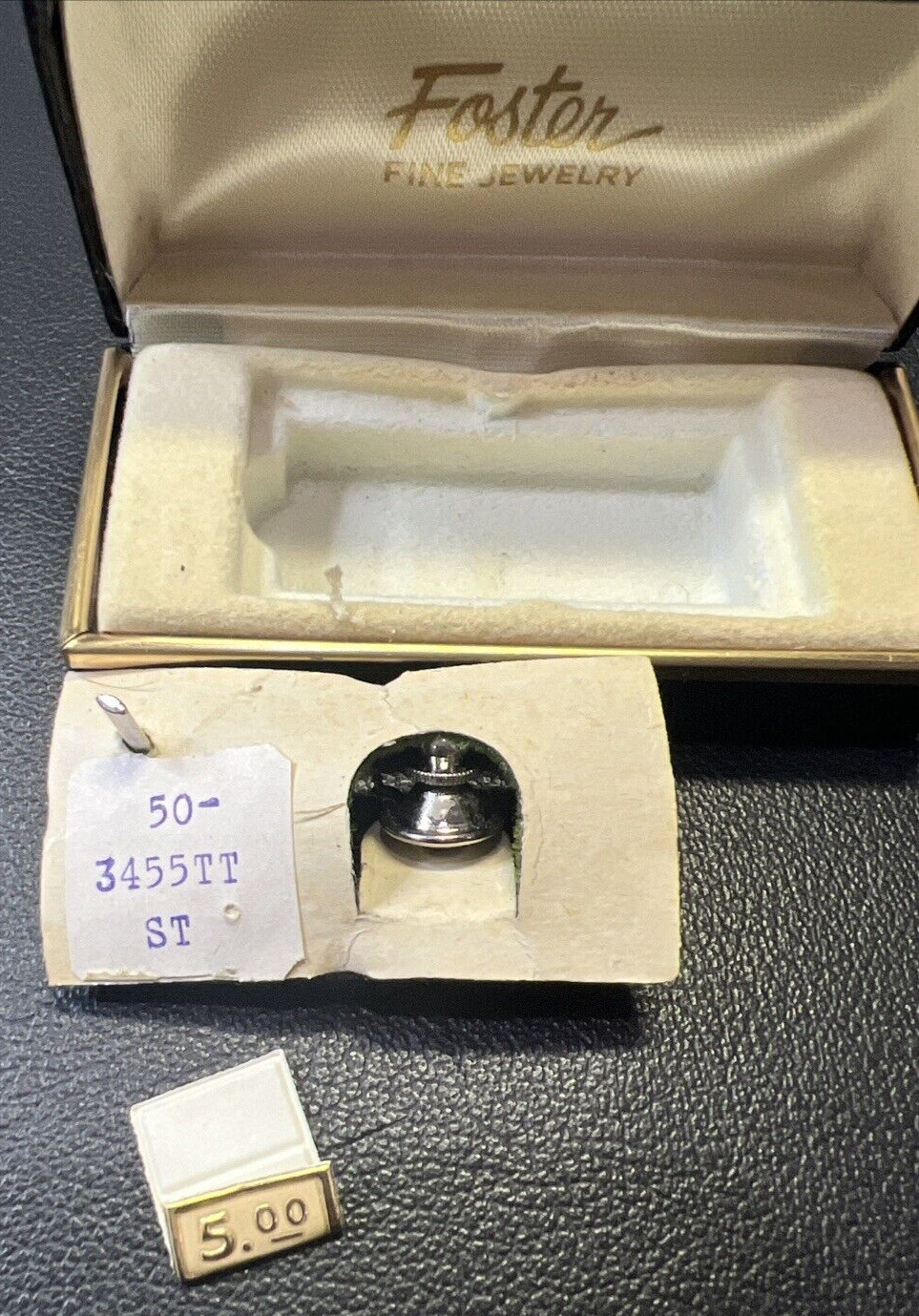 Vintage Foster 5mm Round Black Onyx Oval Silver Tone Tie Tack Pin with Chain
