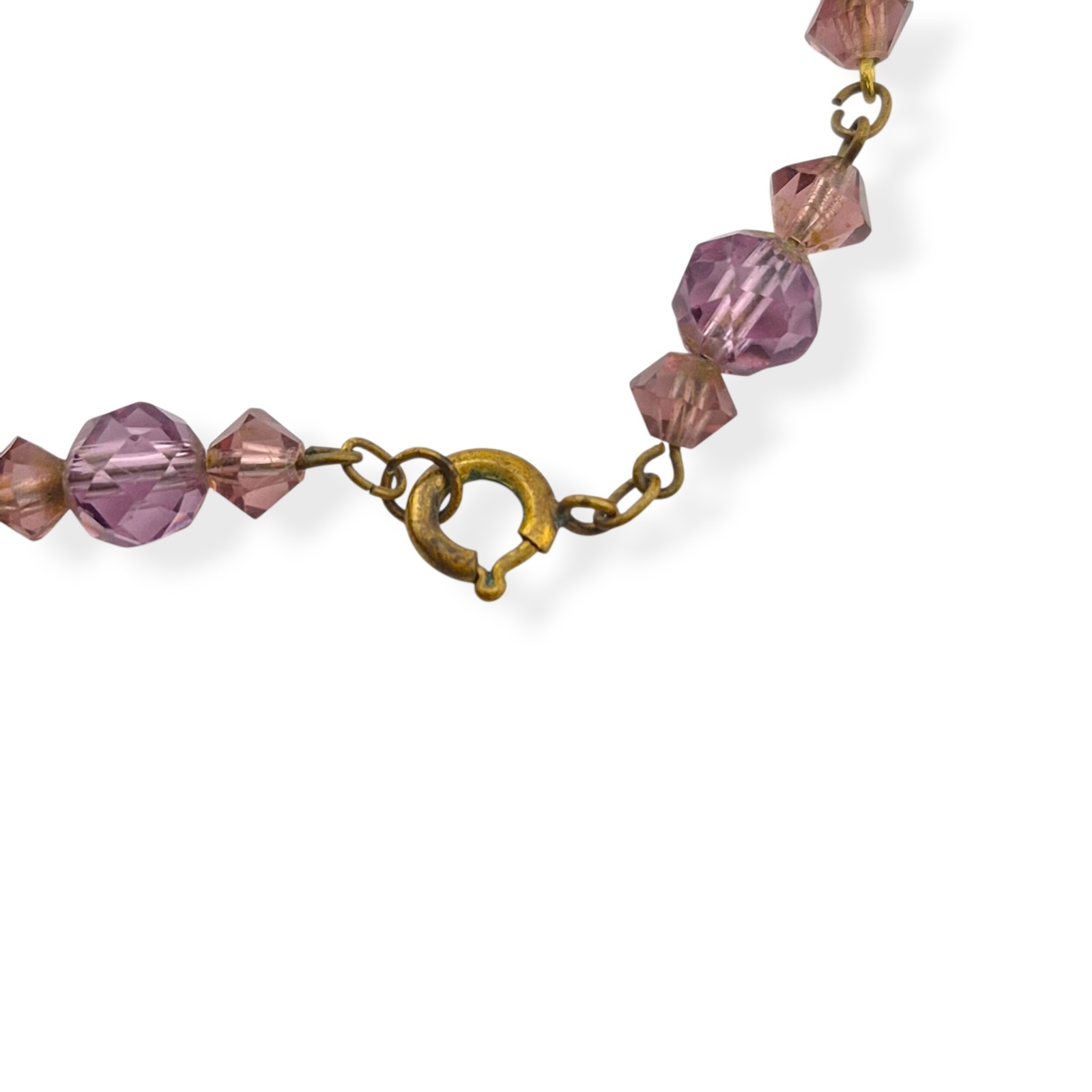 Vintage Art Deco Amethyst Purple Glass Bead Necklace Faceted Prong Set Czech